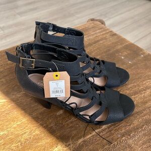 Denver Hayes Black Strappy Cutout Heeled Sandals Festival Women’s 7